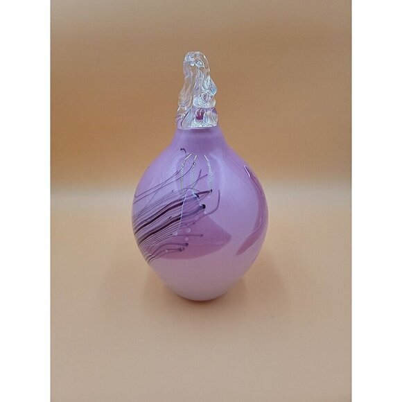 VCL Hand Blown Art Glass Pitcher Artist Signed Numbered 8006 Pink Swirl 12" 1968 - Picture 4 of 15